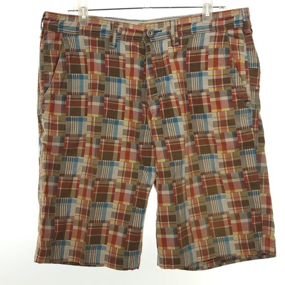 Tommy Bahama Mens 36 Cargo Shorts Cotton Jeans No 093 Red Brown Plaid Flat Front - Picture 5 of 8